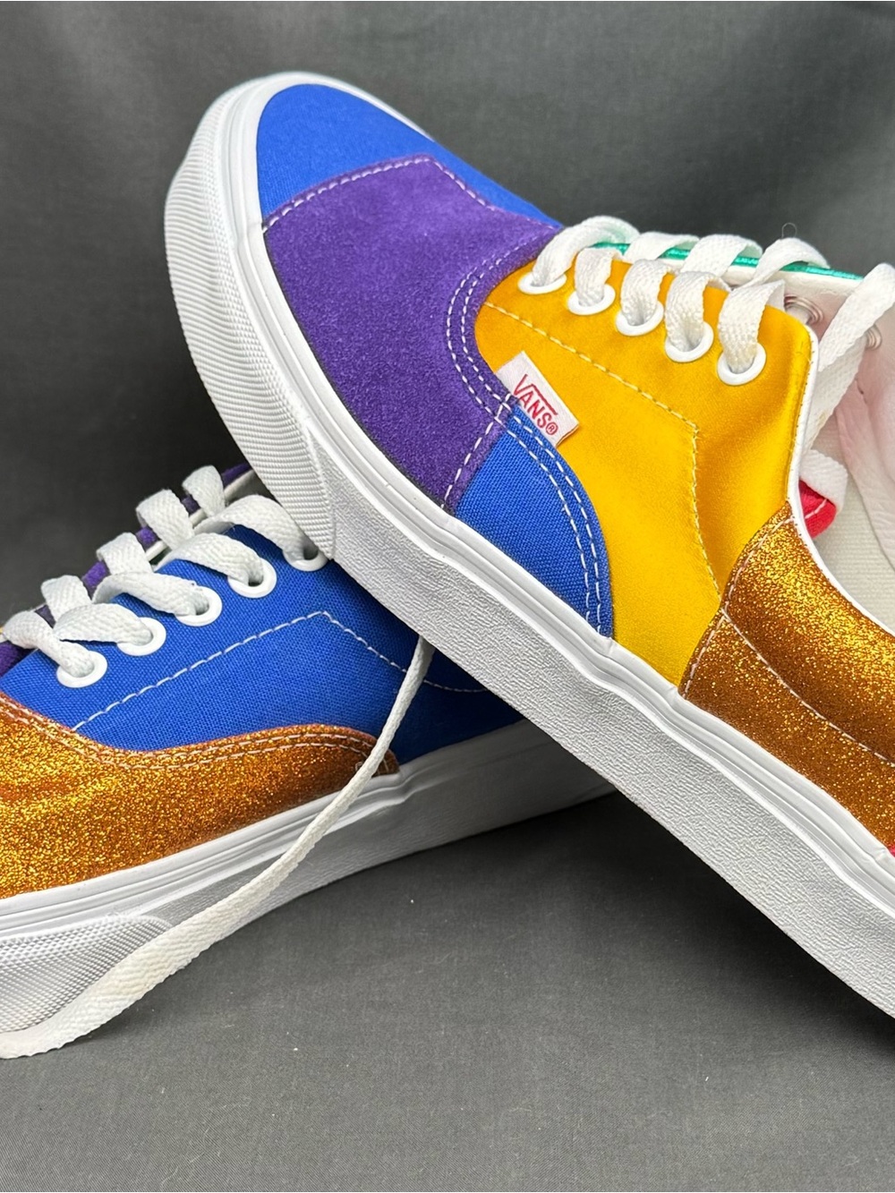 Vans Kids Colorblock Lace-Up Sneakers - Purple/Blue/Yellow/Gold Glitter